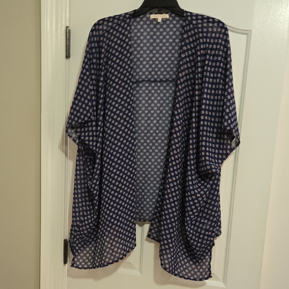 Navy Blue Patterned Women's Kimono Top